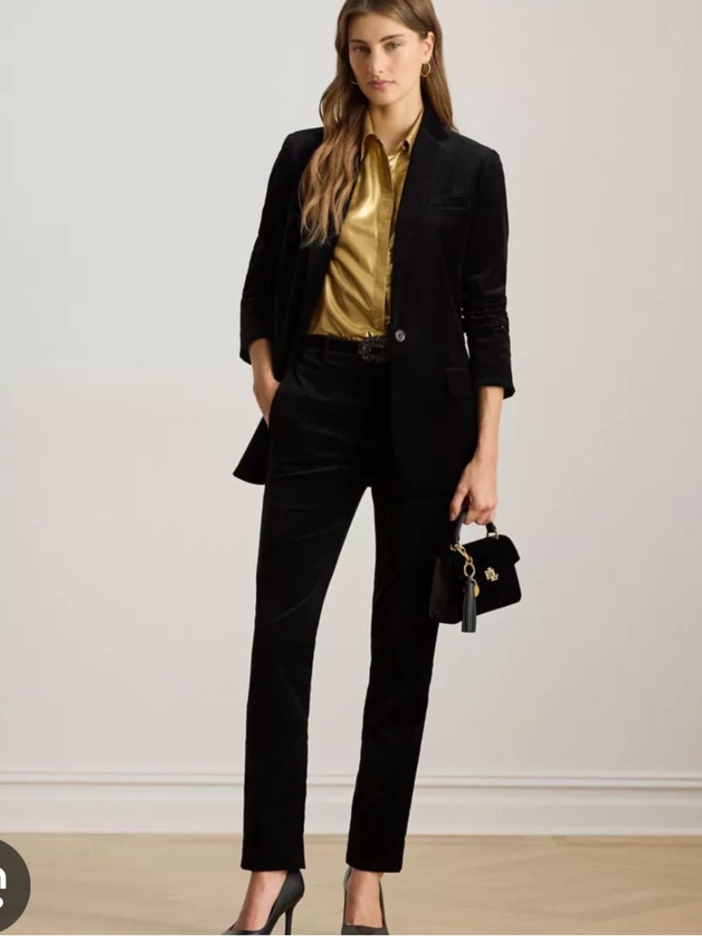 Lauren Ralph Lauren Black Velvet Blazer With Front Pockets Classic Timeless